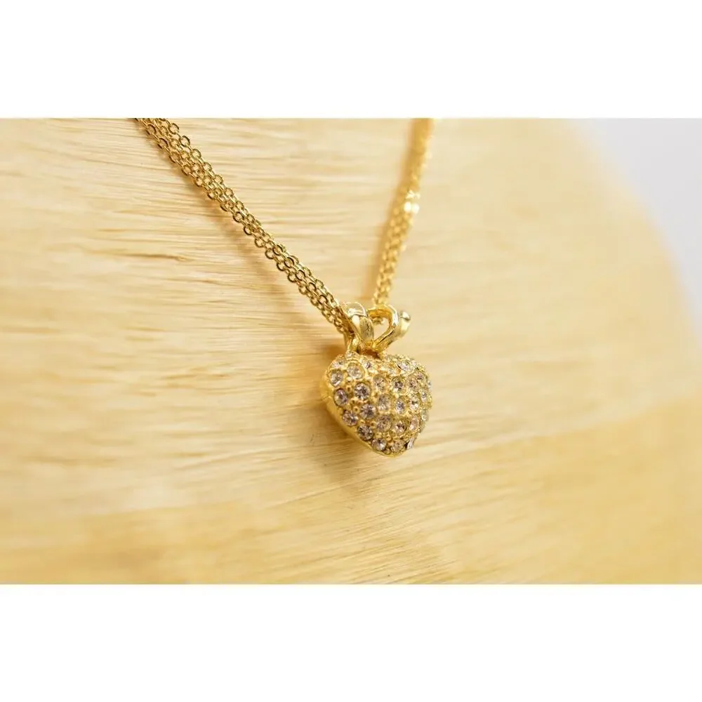 Givenchy Vintage Pave Crystal Heart Necklace Gold Collar Pendant Signed Bin3A